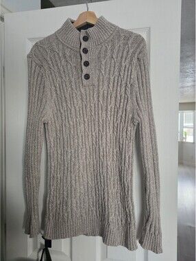 Tasso Elba 100% cotton mockneck 1/4 button sweater size Medium
